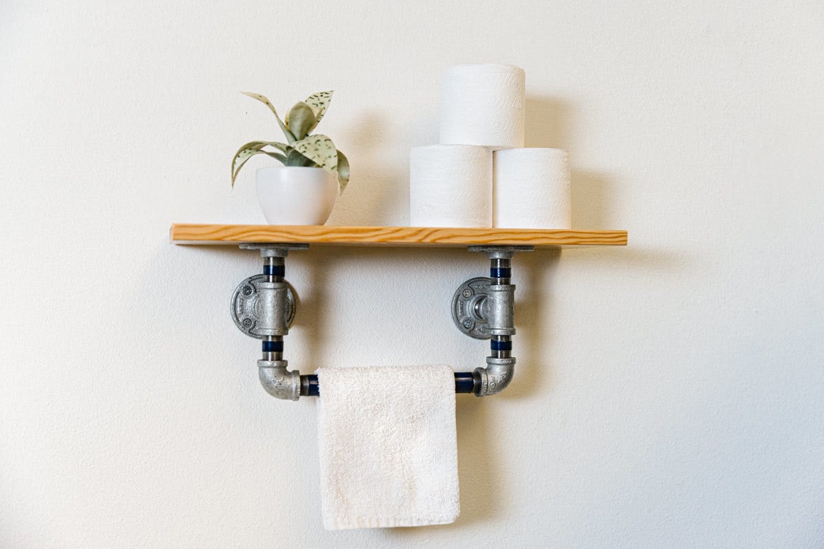 Wood Bathroom Shelf With Towel Bar