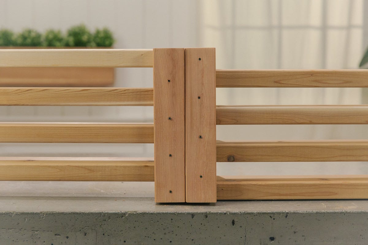 bench braces Close up on braces of expanded wood DIY expandable bench.