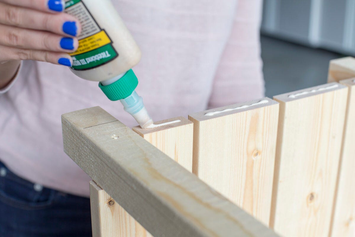 wood glue on side of crate