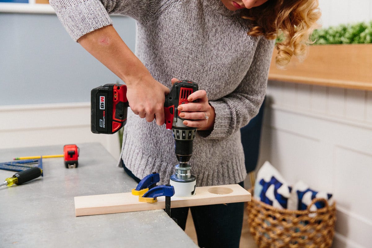drill holes at each mark with a 1 1/2” spade bit drill holes at each mark with a 1 1/2” spade bit