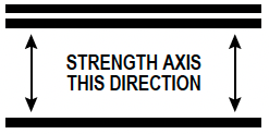 Panel face orientation indicator section of a stamp, reading "STRENGTH AXIS THIS DIRECTION" with vertical arrows pointing up and down on either side.